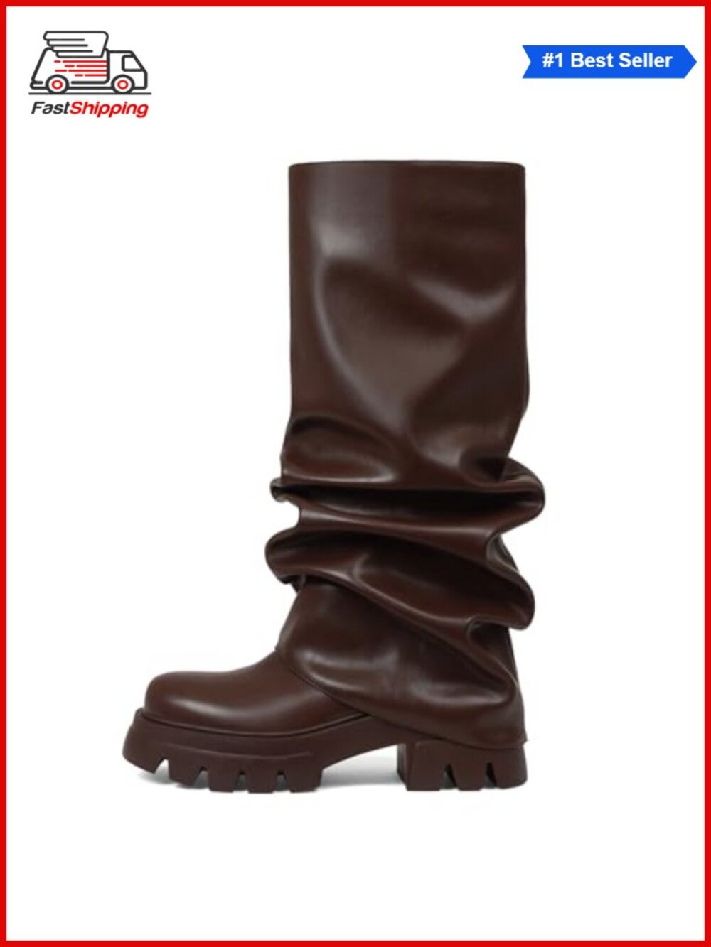 ✨ Slouchy Fold Over Wide Calf Pleated Platform Mid Calf Boots Chunky Heel
